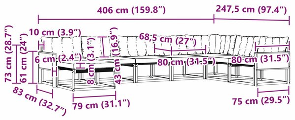 VidaXL Kültéri kanapé szett 8 pcs Természetes és Világosszürke