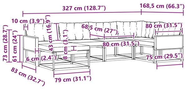 VidaXL Kültéri kanapé szett 6 pcs Természetes és Világosszürke