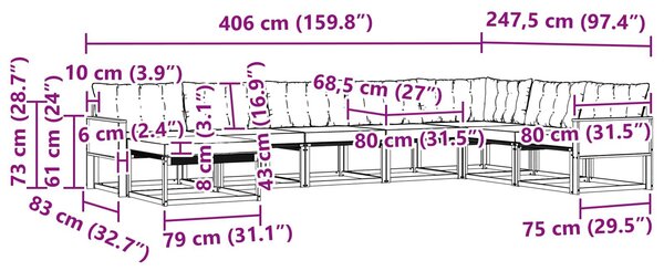 VidaXL Kültéri kanapé szett párnával 8 pcs Természetes és krémszínű