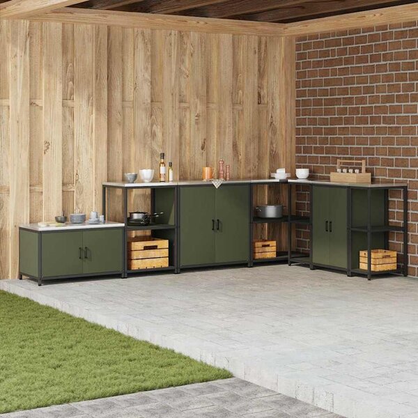 VidaXL Konyhai polcrendszer HATTEM Olajzöld 60 x 50 x 92 cm Acél