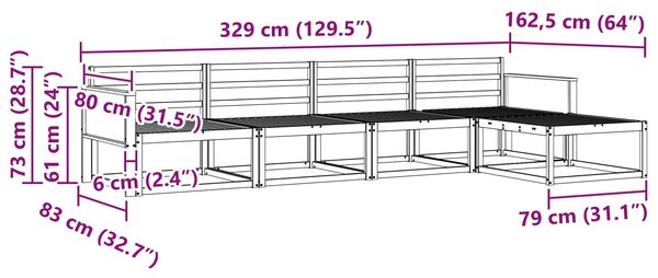 VidaXL Kültéri kanapé szett 5 pcs Természetes Tömör Akácfa
