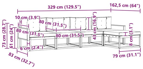 VidaXL Kültéri kanapé szett párnával 5 pcs Természetes és bézs