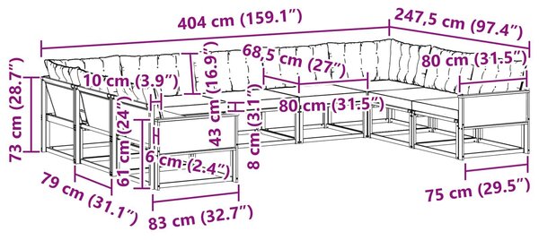 VidaXL Kültéri kanapé szett párnával 9 pcs Természetes és Fekete
