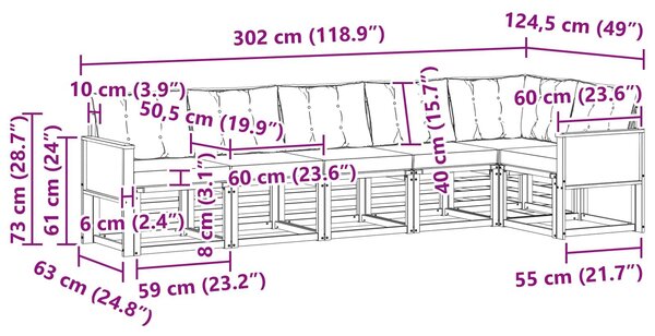 VidaXL Kültéri kanapé szett 6 pcs Természetes és Világosszürke