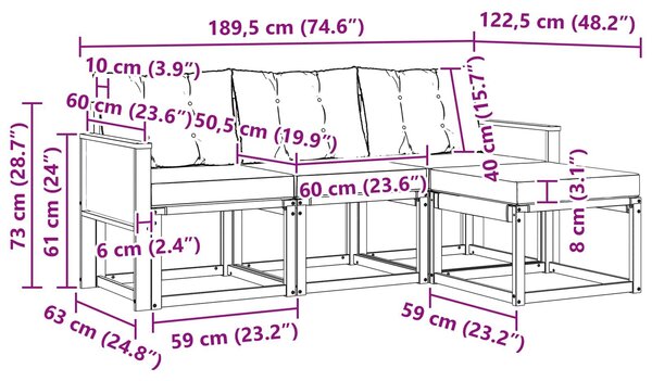 VidaXL Kültéri kanapé szett 4 pcs Természetes és Világosszürke