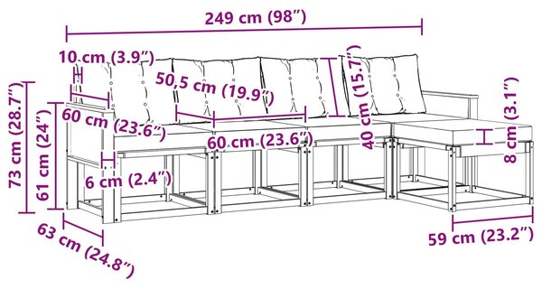 VidaXL Kültéri kanapé szett párnával 5 pcs Természetes és krémszínű