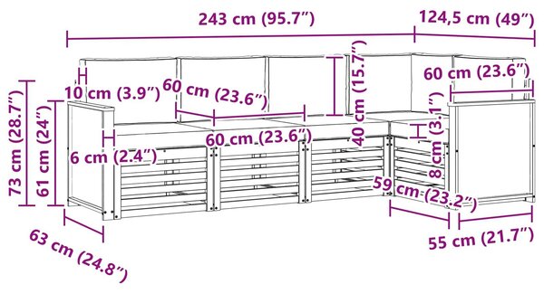 VidaXL Szegmentált kanapé szett 4 pcs Természetes és krémszínű