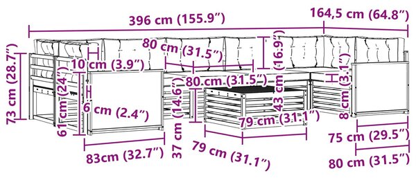 VidaXL Kültéri kanapé szett párnával 8 pcs Természetes és krémszínű