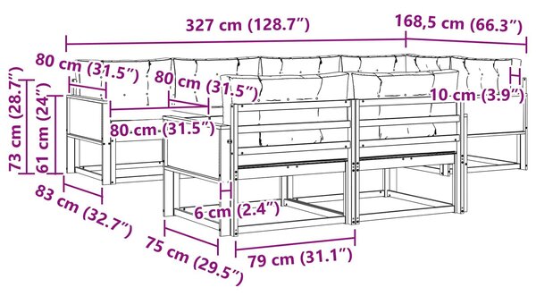 VidaXL Kültéri kanapé szett 7 pcs Természetes és Világosszürke