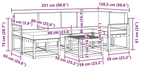 VidaXL Kültéri kanapé szett 7 pcs Fehér és Krém színű Tömör Akácfa