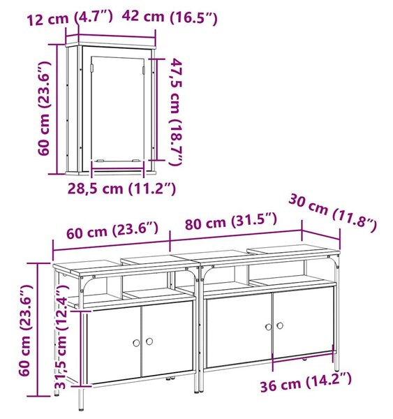 VidaXL Fürdőszobai Mosdószekrények 3 db Barna 80 x 30 x 60 cm
