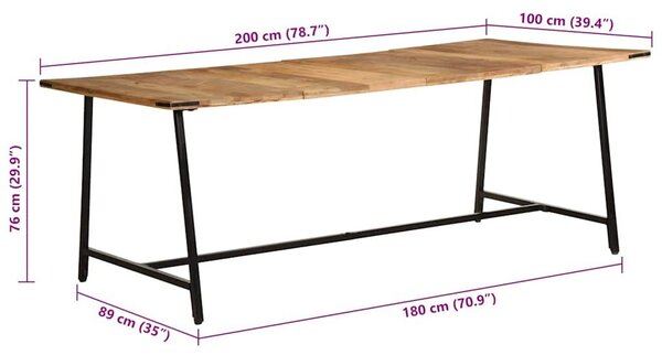 VidaXL tömör mangófa étkezőasztal 200 x 100 x 75 cm