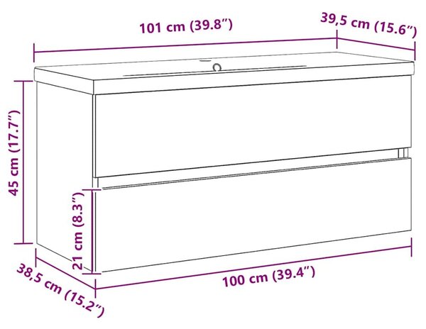 VidaXL Fürdőszobai mosdószekrény Fekete tölgy 100 x 39 x 62 cm