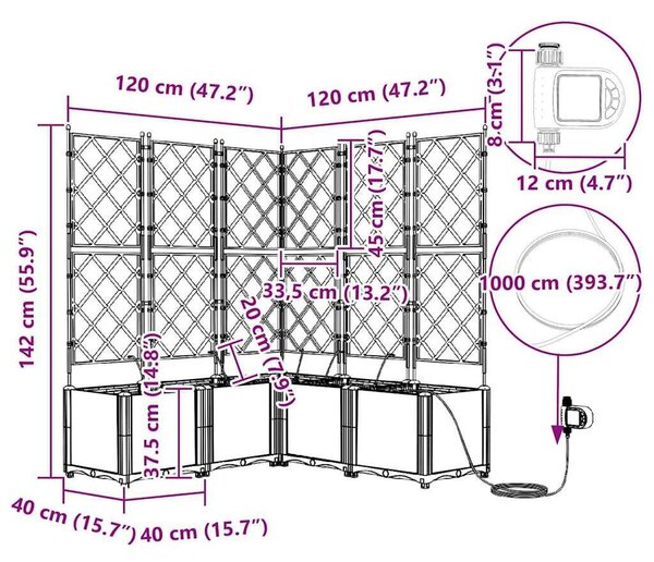 VidaXL Kerti cserép 5 db Szürke 120 x 120 x 142 cm PP