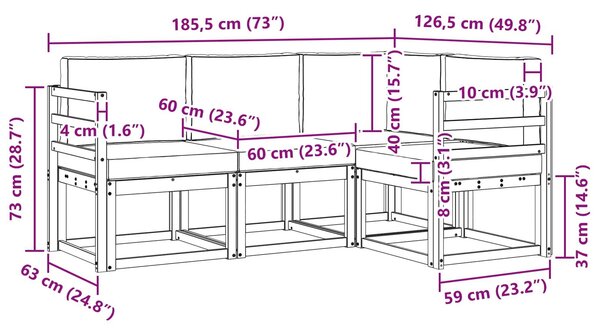 VidaXL Kültéri kanapé szett párnával 4 pcs Fehér és Krém színű