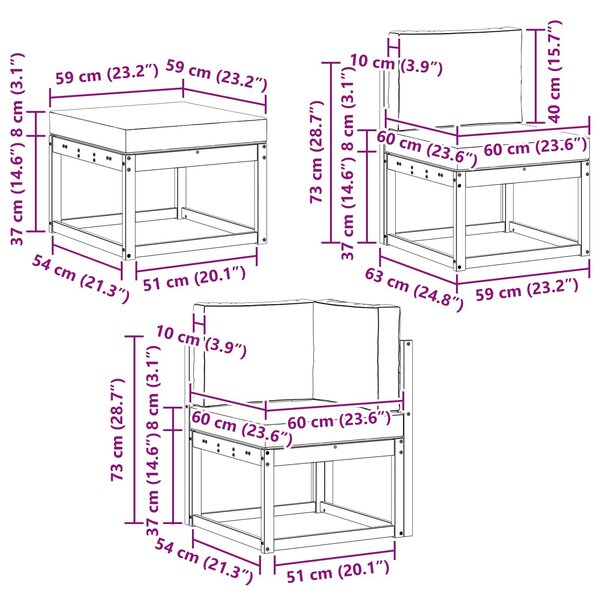 VidaXL Kültéri kanapé szett 7 pcs Természetes és Világosszürke