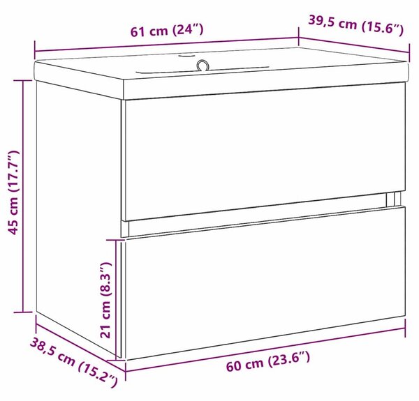 VidaXL Fürdőszobai mosdószekrény Fekete tölgy 60 x 39 x 62 cm