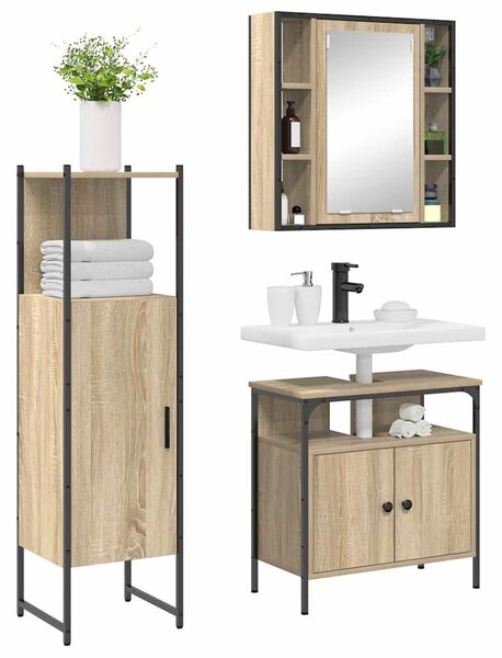 VidaXL Fürdőszoba bútor szett 3 db Barna 33 x 33 x 120,5 cm Szerelt fa