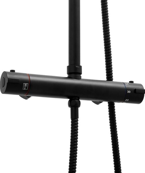 Erga Bergen, zuhanyszett termosztátos keverőcsappal és esőztető zuhannyal 30 cm, matt fekete, ERG-YKA-BP.BERGEN THERM 30 BLK