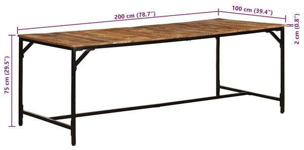 VidaXL tömör nyers mangófa étkezőasztal 200 x 100 x 75 cm