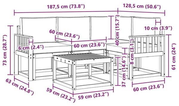 VidaXL Kültéri kanapé szett párnával 5 pcs Fehér és Antracitszürke