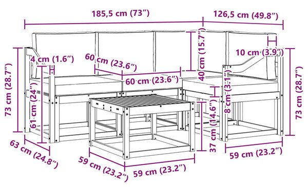 VidaXL Kültéri kanapé szett párnával 5 pcs Fehér és Antracitszürke