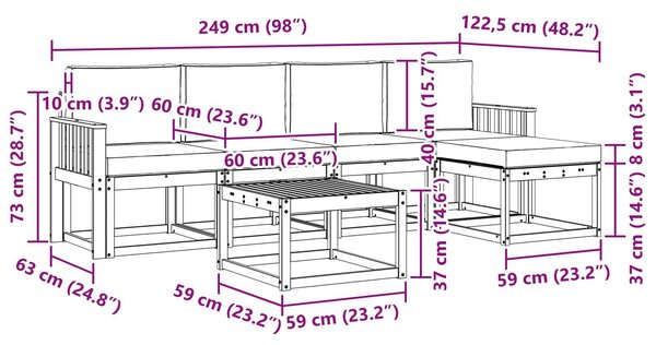 VidaXL Kültéri kanapé szett párnával 6 pcs Fehér és Krém színű
