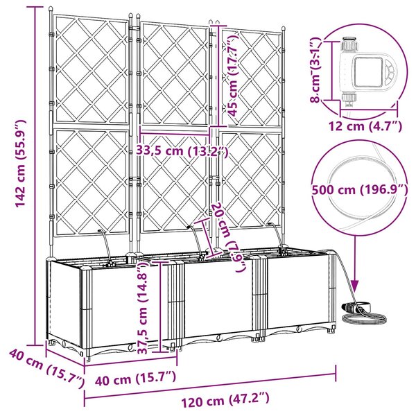 VidaXL Kerti cserép 3 db Szürke 120 x 40 x 142 cm PP