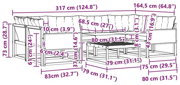 VidaXL Kültéri kanapé szett párnával 7 pcs Természetes és bézs