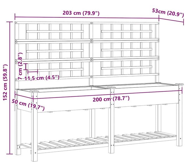 VidaXL Kerti cserép polcokkal Bézs 203.5 x 54 x 152.5 cm Tömör fenyőfa