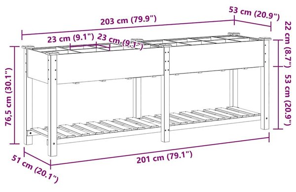 VidaXL Kerti cserép polcokkal Bézs 203.5 x 53 x 76.5 cm Tömör fenyőfa