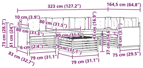 VidaXL Kültéri kanapé szett 6 pcs Természetes és Világosszürke
