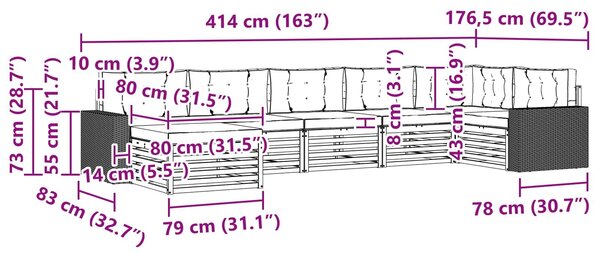 VidaXL Kültéri kanapé szett párnával 7 pcs Természetes és bézs