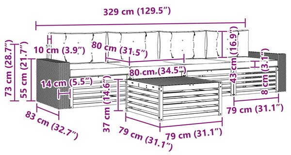 VidaXL Kültéri kanapé szett 5 pcs Természetes és antracit Tömör Akácfa