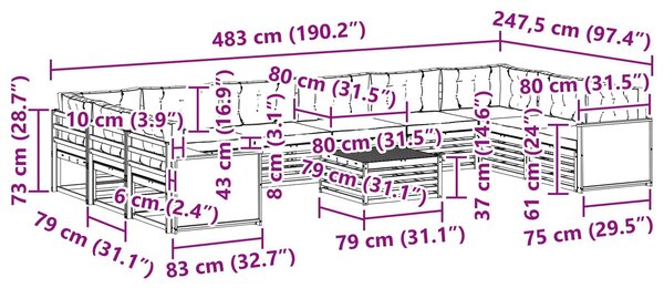 VidaXL Ülőgarnitúrák párnával 11 pcs Tömör Akácfa
