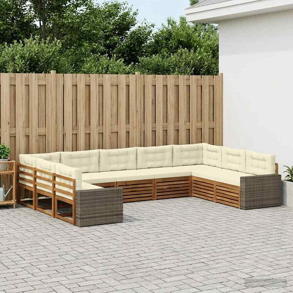 VidaXL Kültéri kanapé szett párnával 9 pcs Természetes és krémszínű