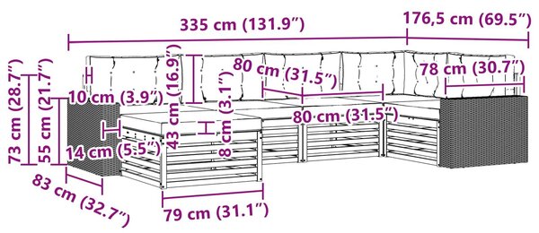 VidaXL Kültéri kanapé szett párnával 6 pcs Természetes és krémszínű