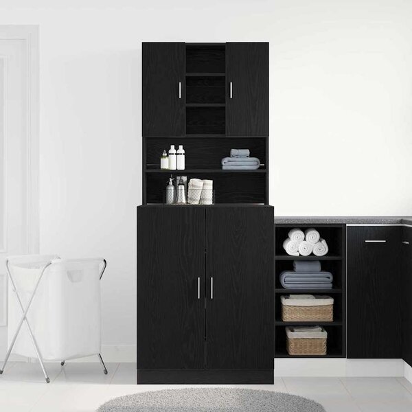 VidaXL Mosógép Szekrény 2 db Fekete Tölgy 70,5 x 71,5 x 181,5 cm