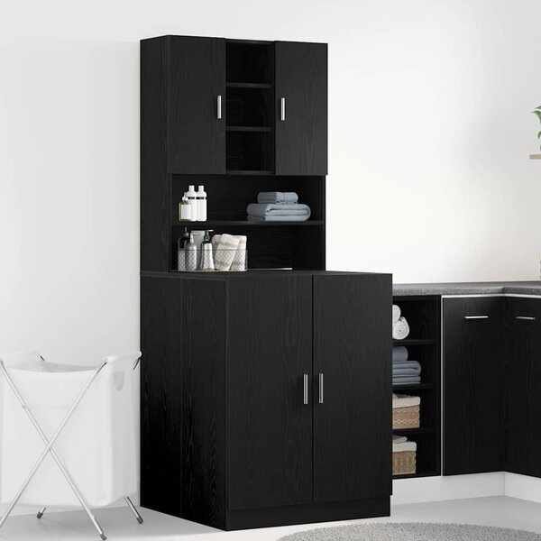 VidaXL Mosógép Szekrény 2 db Fekete Tölgy 70,5 x 71,5 x 181,5 cm