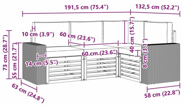 VidaXL Ülőgarnitúrák párnával 4 pcs Tömör Akácfa