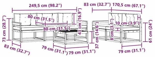 VidaXL Kültéri kanapé szett párnával 6 pcs Fehér és Antracitszürke