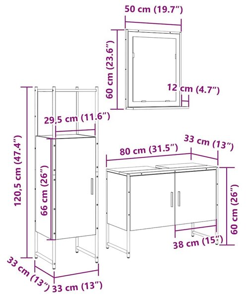 VidaXL Fürdőszoba bútor szett 3 db Barna 33 x 33 x 120,5 cm Szerelt fa