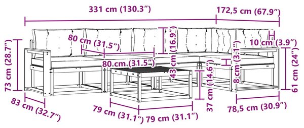 VidaXL Kültéri kanapé szett 6 pcs Fehér és Bézs 79 x 79 x 37 cm