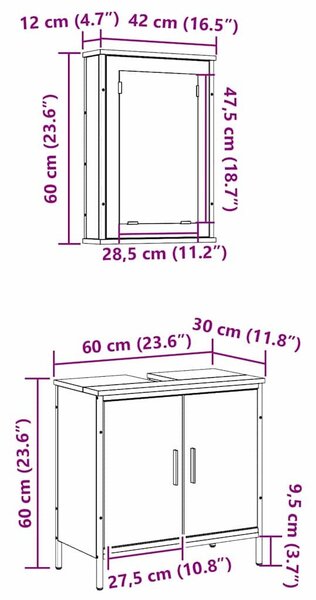 VidaXL Fürdőszoba bútor szett 2 db Barna 60 x 30 x 60 cm Szerelt fa