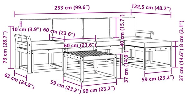 VidaXL Kültéri kanapé szett párnával 6 pcs Fehér és Krém színű