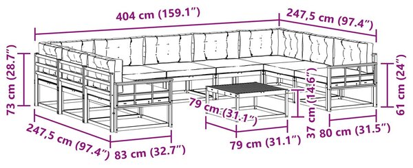 VidaXL Kültéri kanapé szett párnával 10 pcs Fehér és Bézs