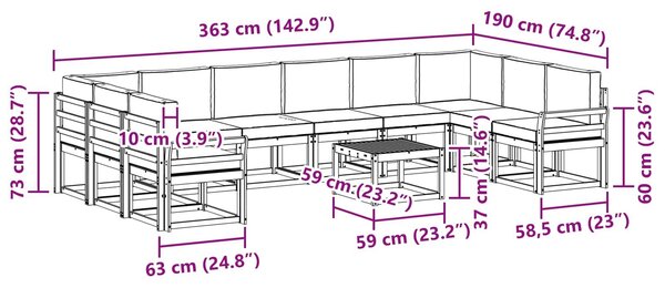 VidaXL Kültéri kanapé szett párnával 11 pcs Fehér és Bézs