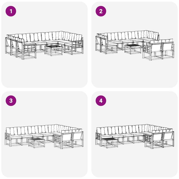 VidaXL Kültéri kanapé szett párnával 10 pcs Fehér és Világosszürke