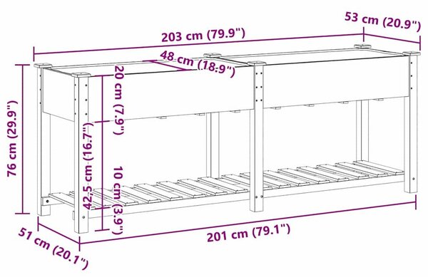 VidaXL Kerti cserép Bézs 203 x 53 x 76,5 cm Szilárd fenyőfa