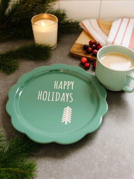 Sinsay - Karácsonyi kerámia tányér Happy Holidays felirattal - halványzöld